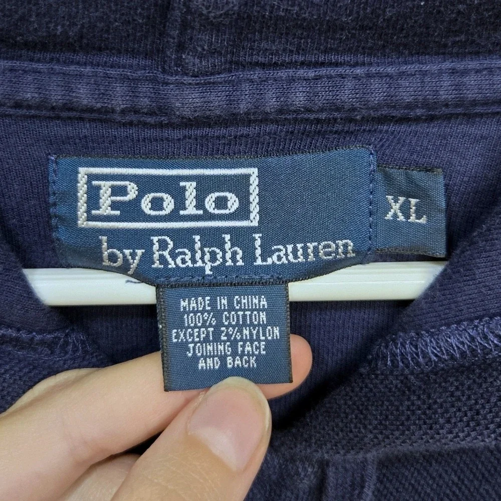 Polo Ralph Lauren Hoodie Mens XL Navy Blue Full Zip Pique Knit Pony Logo Classic
